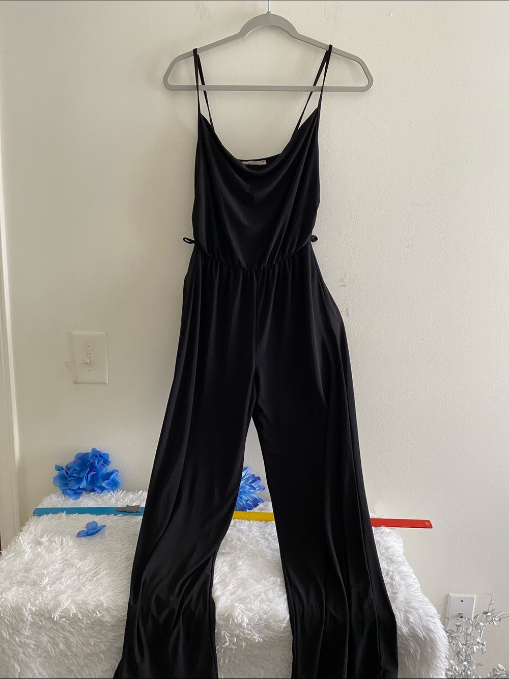 Forever 21 Black Satin Cowl-Neck Wide-Leg Jumpsuit
